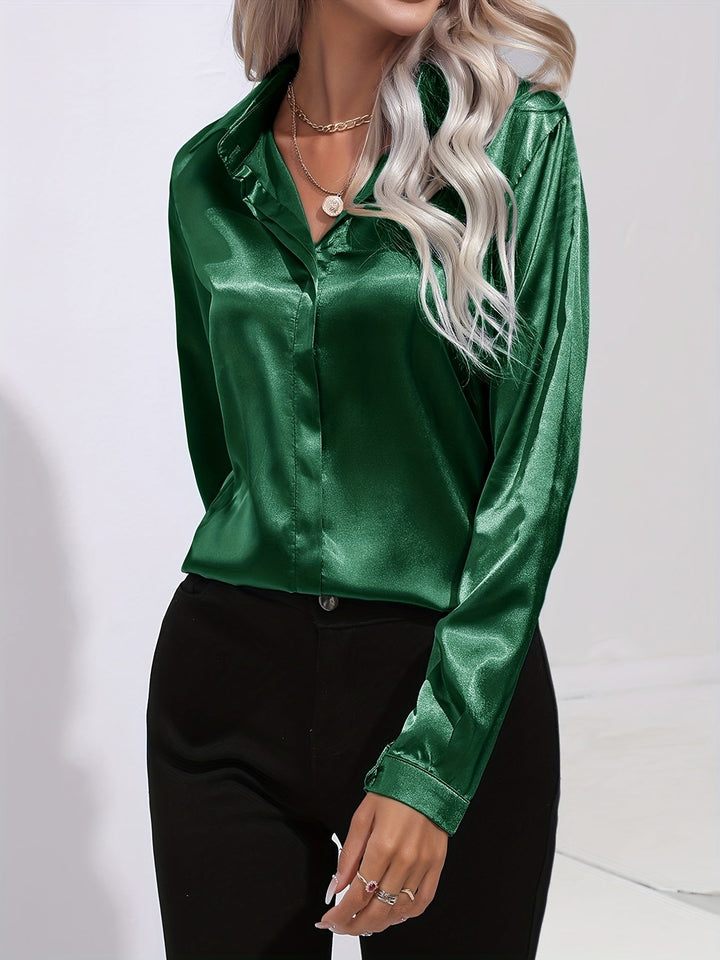 Gabriella | Women's Elegant Shiny Long Sleeve Button-Up Shirt