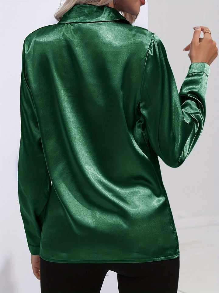 Gabriella | Women's Elegant Shiny Long Sleeve Button-Up Shirt
