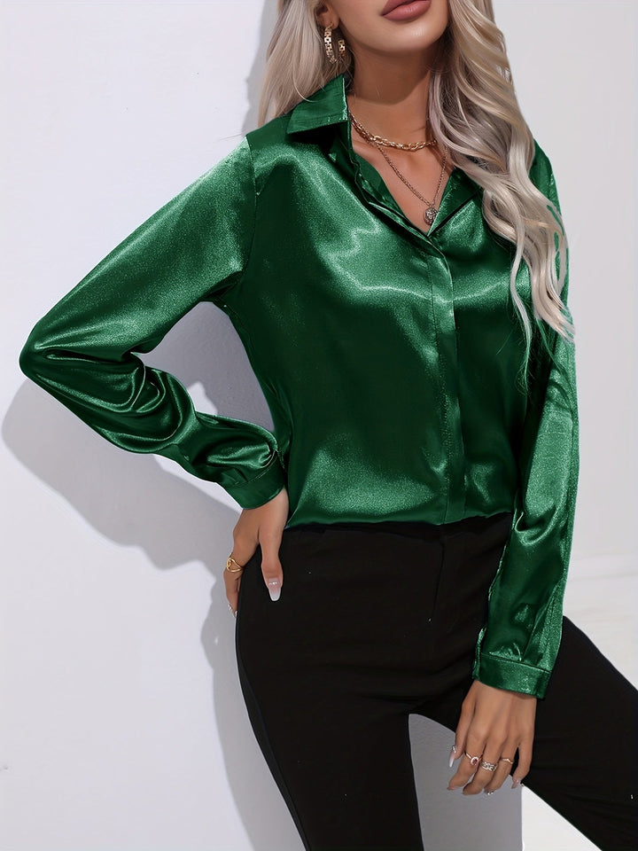 Gabriella | Women's Elegant Shiny Long Sleeve Button-Up Shirt