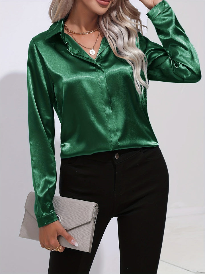 Gabriella | Women's Elegant Shiny Long Sleeve Button-Up Shirt