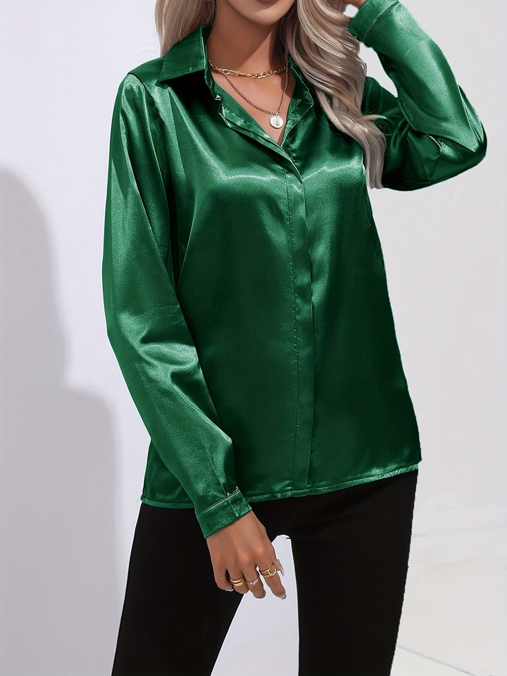 Gabriella | Women's Elegant Shiny Long Sleeve Button-Up Shirt