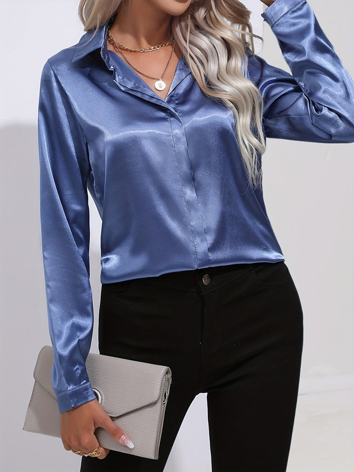 Gabriella | Women's Elegant Shiny Long Sleeve Button-Up Shirt