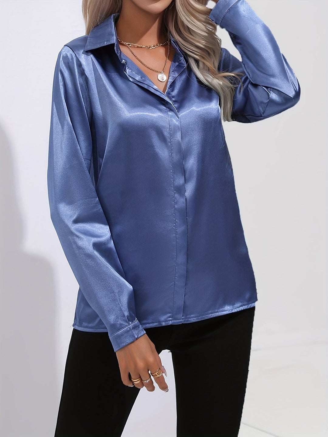 Gabriella | Women's Elegant Shiny Long Sleeve Button-Up Shirt