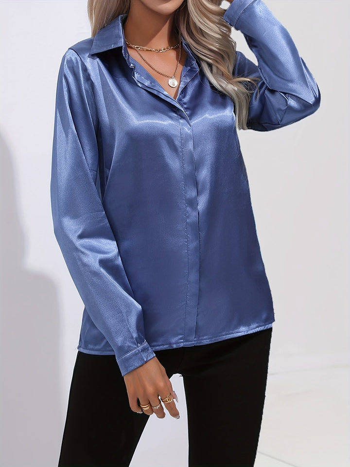 Gabriella | Women's Elegant Shiny Long Sleeve Button-Up Shirt