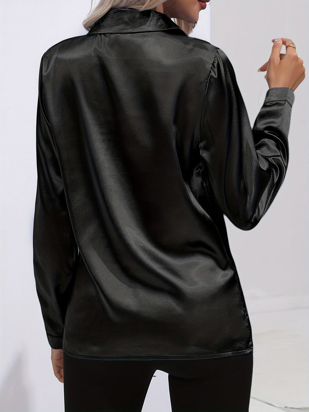 Gabriella | Women's Elegant Shiny Long Sleeve Button-Up Shirt