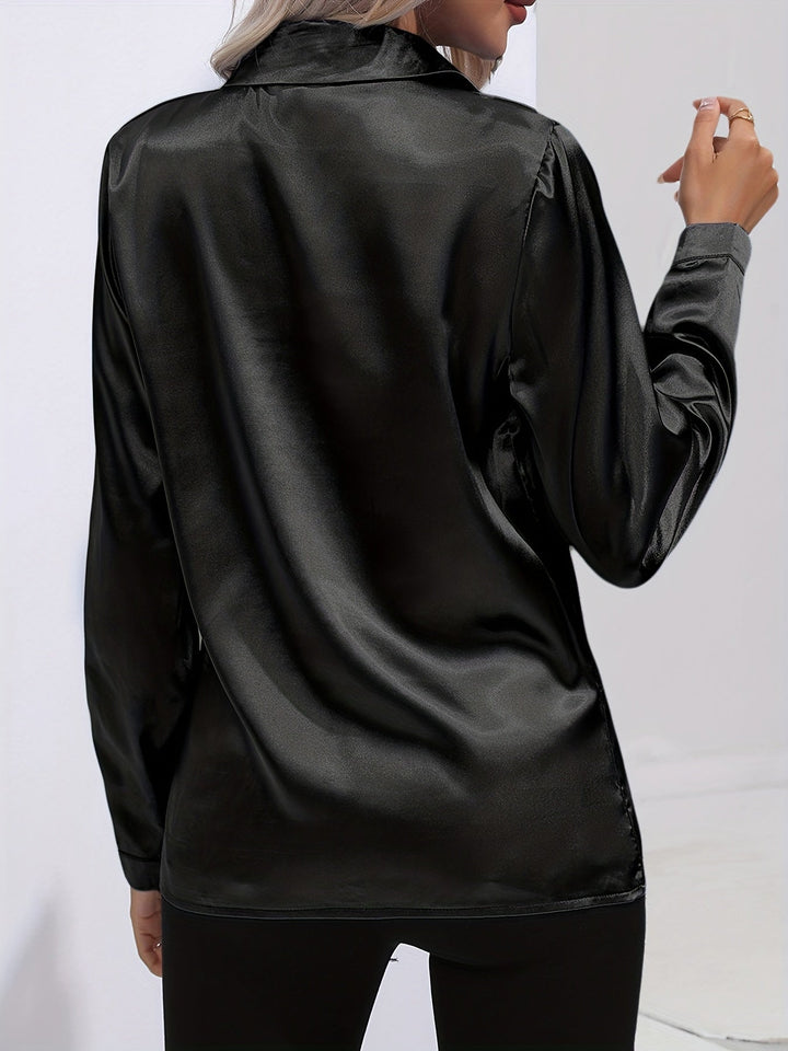 Gabriella | Women's Elegant Shiny Long Sleeve Button-Up Shirt