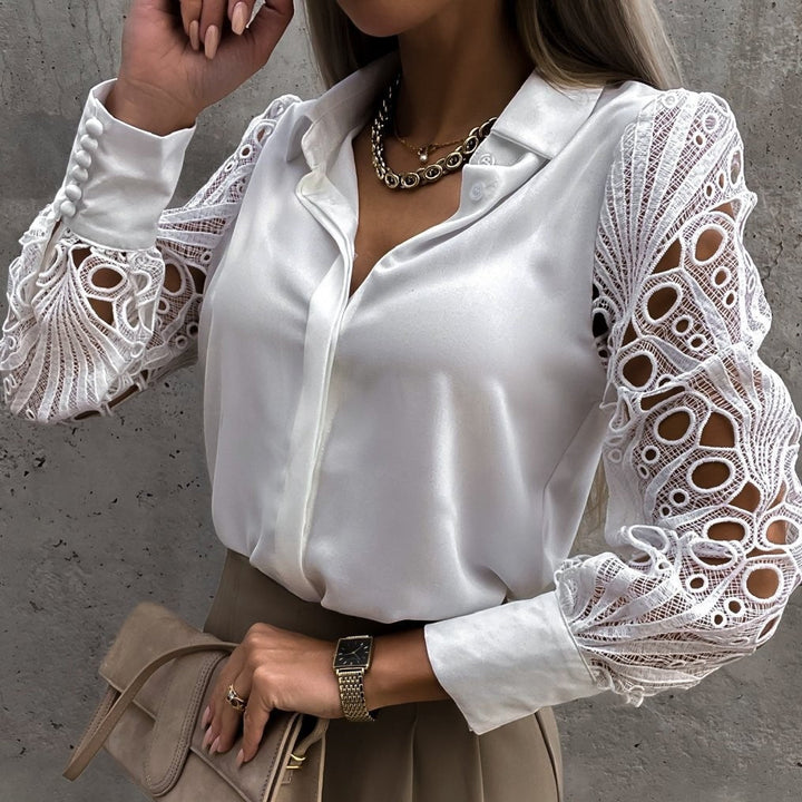 Rita | Elegant Black Blouse with Lace Sleeves