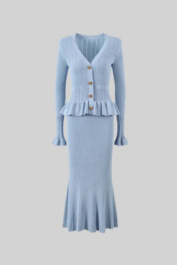 Crystal Buttoned Two-Piece Vest & Skirt Set