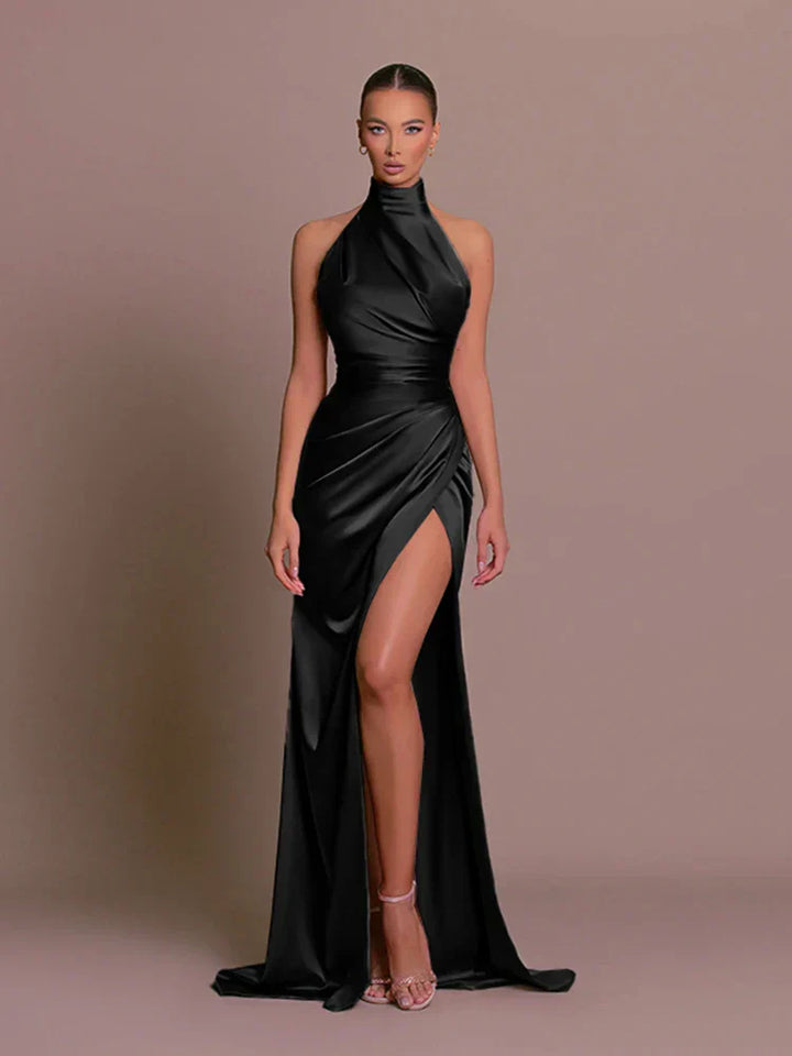Carla | Elegant High-Slit Satin Evening Dress