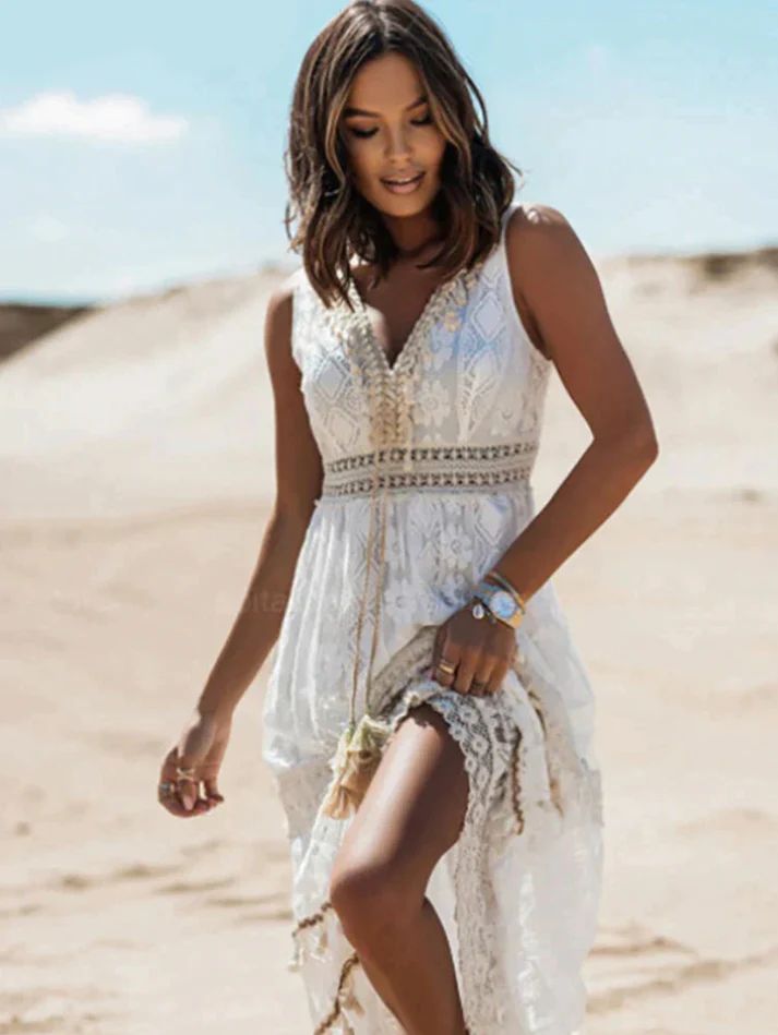 Margot | Vintage Boho Drawstring Maxi Dress