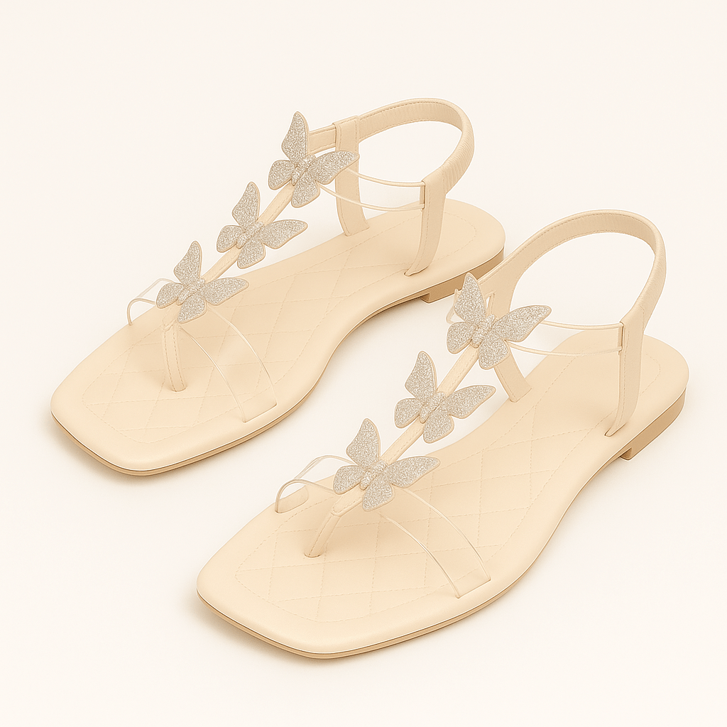 Karen | Glitter Sandals with Butterflies and Toe Strap