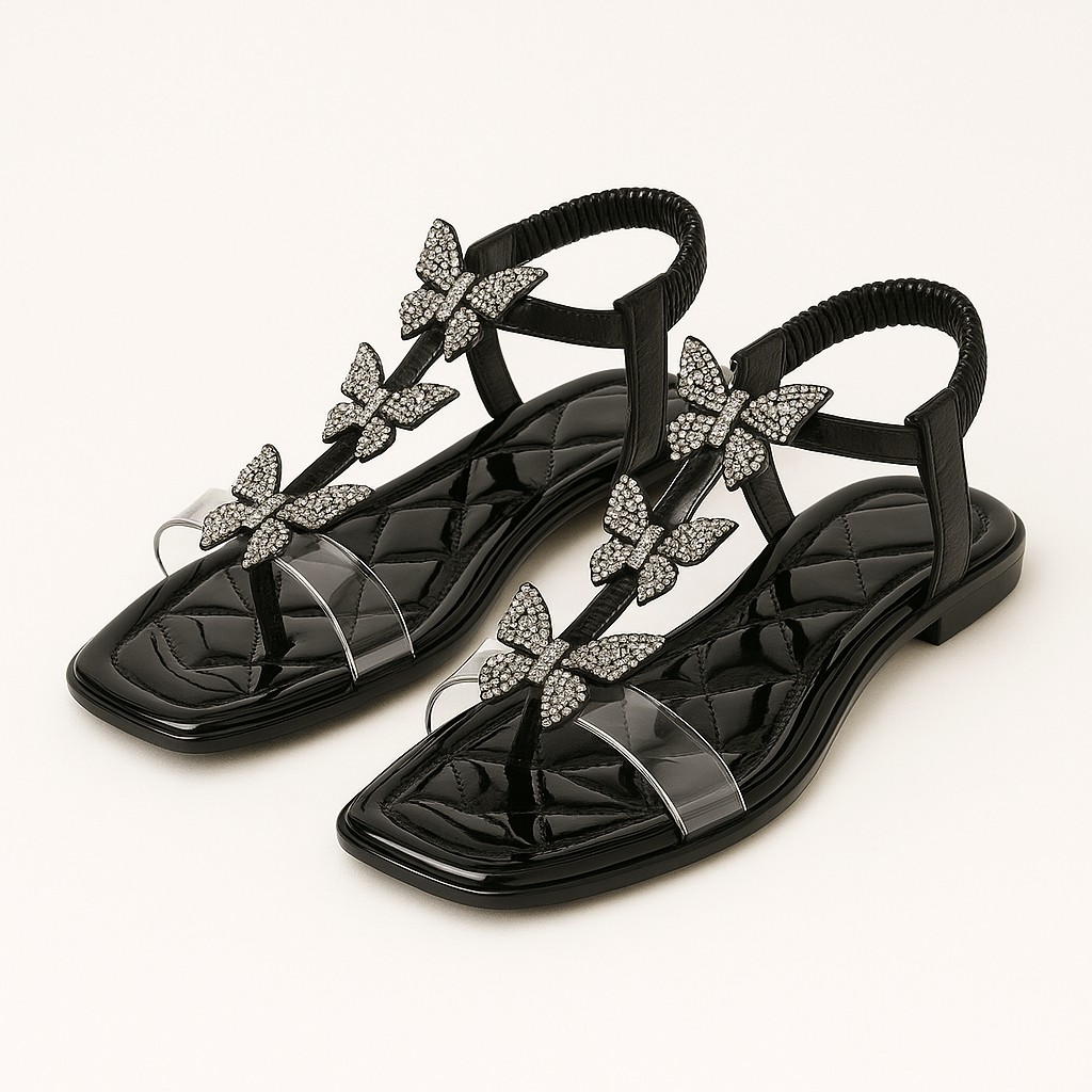 Karen | Glitter Sandals with Butterflies and Toe Strap