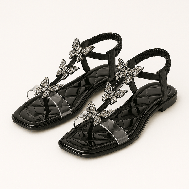 Karen | Glitter Sandals with Butterflies and Toe Strap