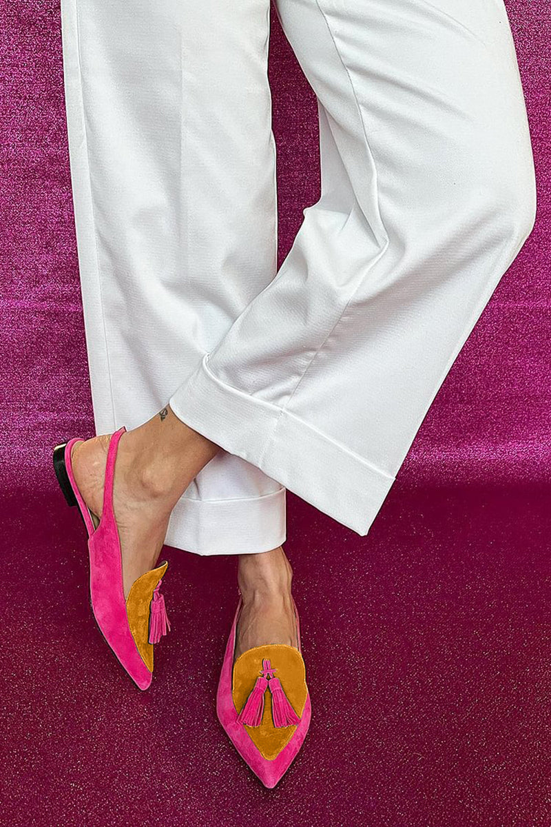 Rosaa | Colourful Ballerinas with Fringes and Decorative Ankle Strap