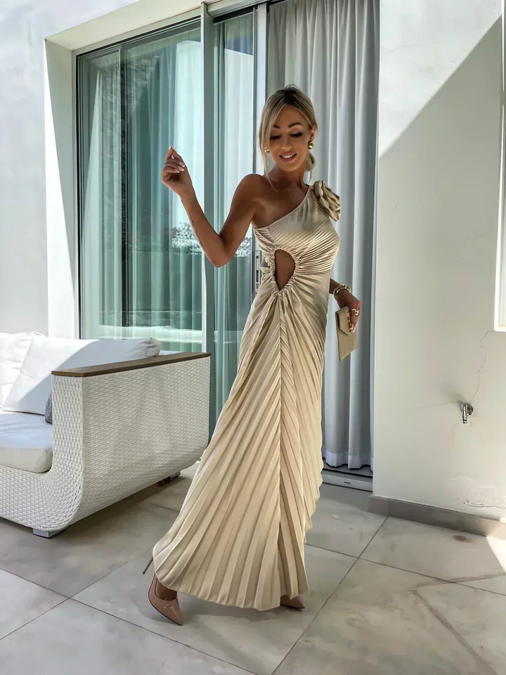Mandy | Elegant Shoulder Pleated Dress