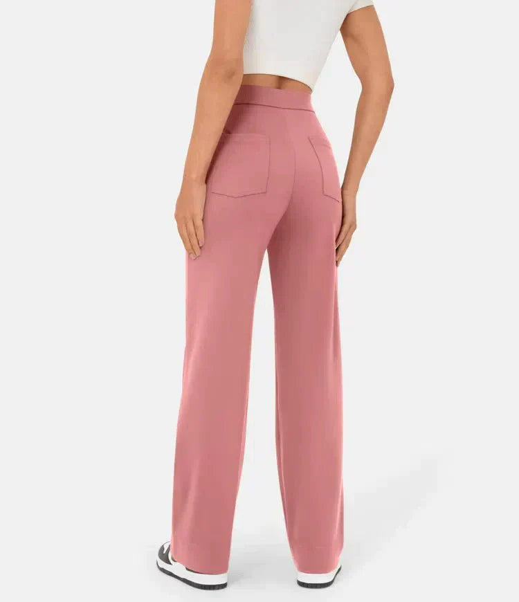Aimee | High Waist Relaxed Leg Trousers with Button Detail