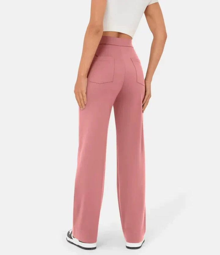Aimee | High Waist Relaxed Leg Trousers with Button Detail
