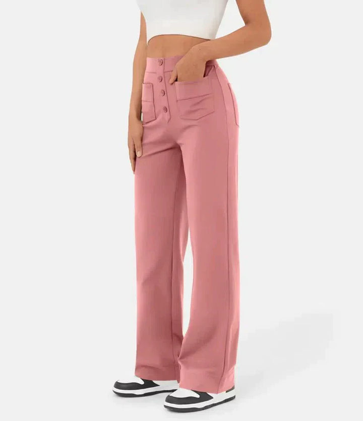 Aimee | High Waist Relaxed Leg Trousers with Button Detail