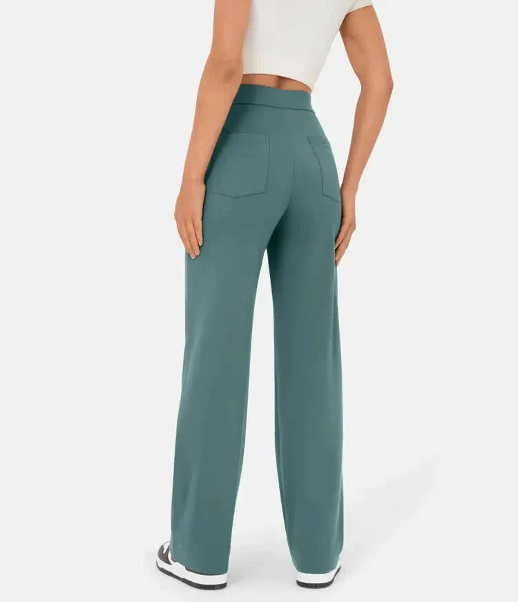 Aimee | High Waist Relaxed Leg Trousers with Button Detail