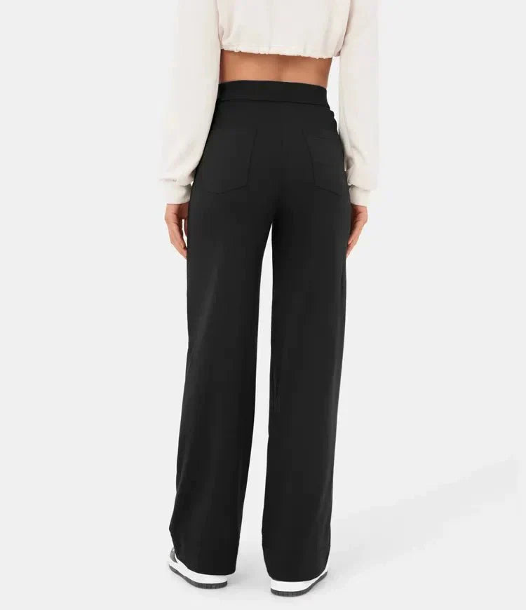 Aimee | High Waist Relaxed Leg Trousers with Button Detail