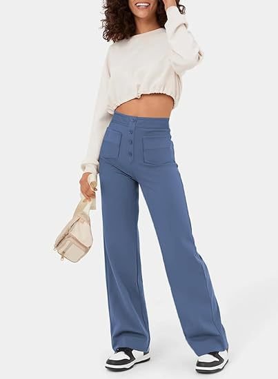 Aimee | High Waist Relaxed Leg Trousers with Button Detail