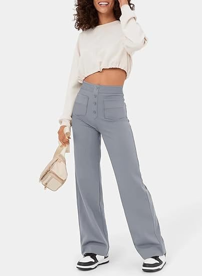 Aimee | High Waist Relaxed Leg Trousers with Button Detail