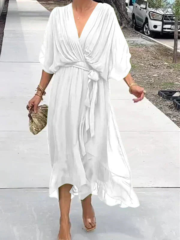 Whitney | Elegant Soft V-Neck Silk Dress for Women