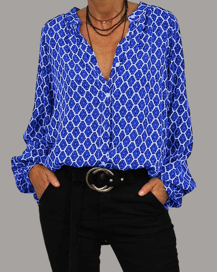 Brenda | Lightweight Geometric Print Blouse with V-neck