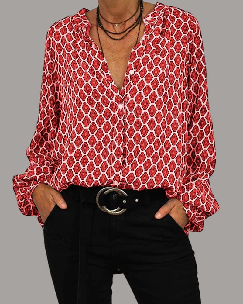 Brenda | Lightweight Geometric Print Blouse with V-neck