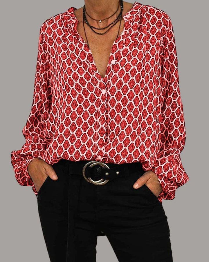 Brenda | Lightweight Geometric Print Blouse with V-neck