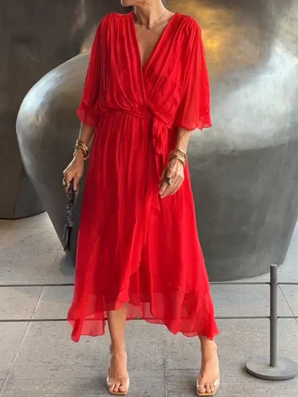 Whitney | Elegant Soft V-Neck Silk Dress for Women