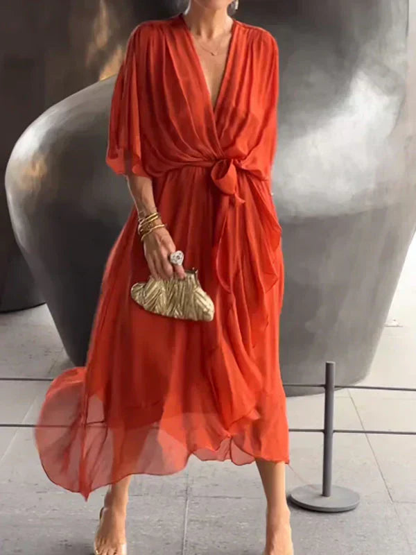 Whitney | Elegant Soft V-Neck Silk Dress for Women