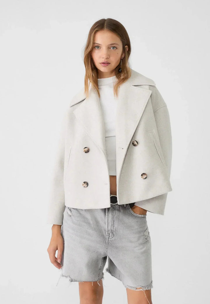 Amanda | Double-Breasted Cropped Jacket - Wool Look - Oversized Fit