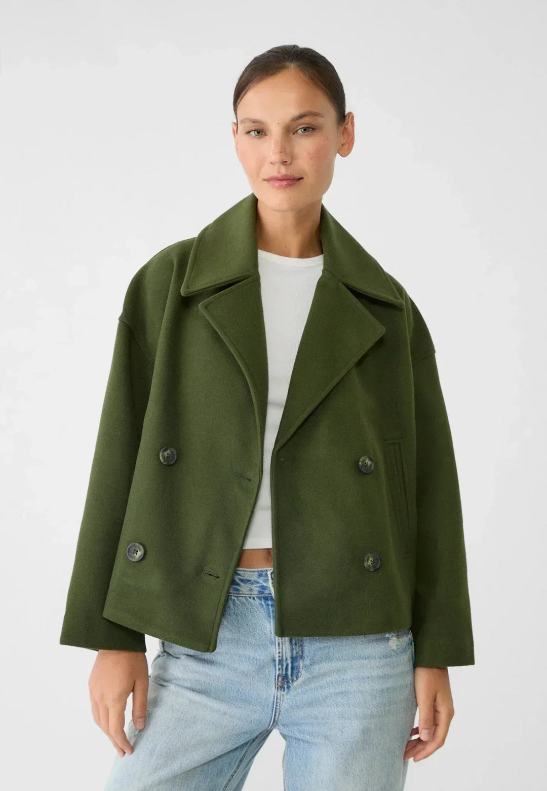 Amanda | Double-Breasted Cropped Jacket - Wool Look - Oversized Fit