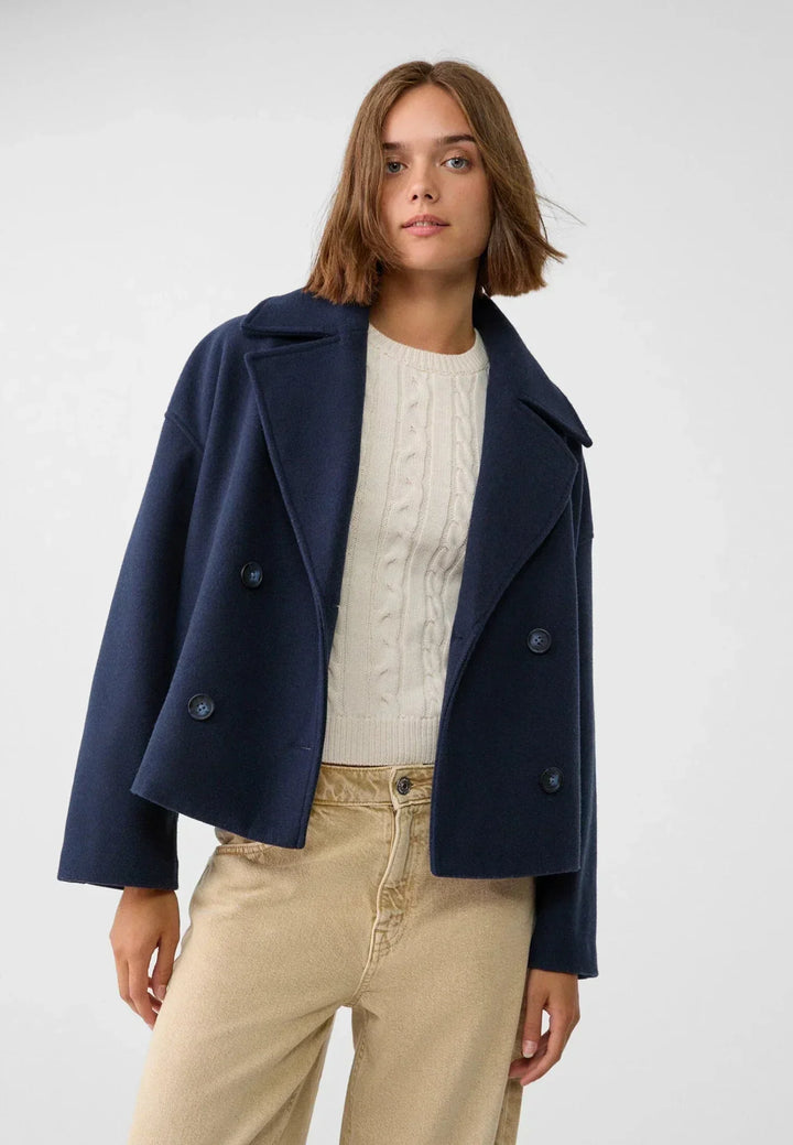 Amanda | Double-Breasted Cropped Jacket - Wool Look - Oversized Fit